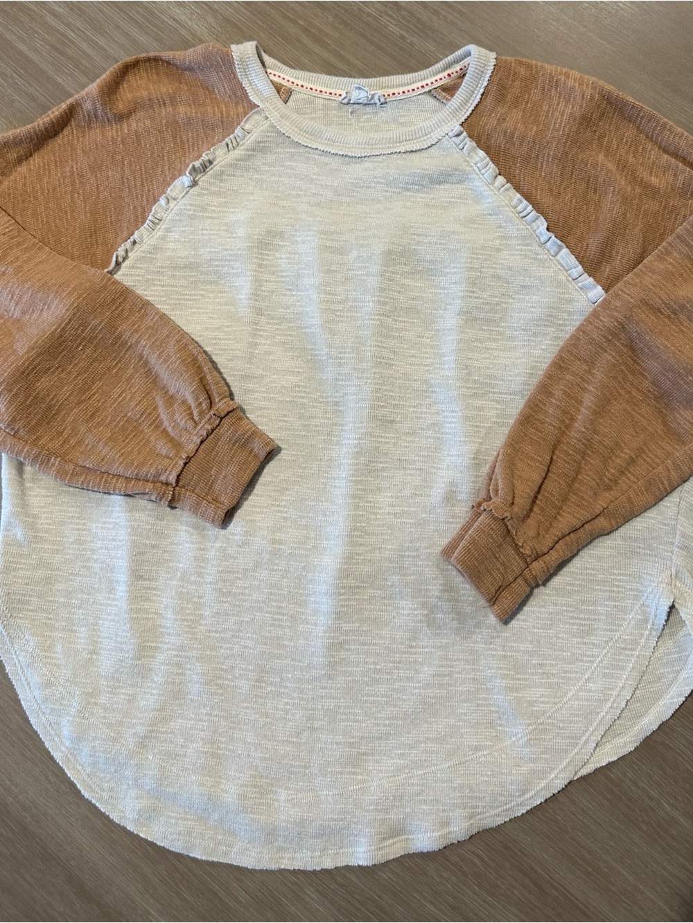 Anthropology Pilcro Ruffle Raglan Long Sleeve Cream/Tan - Small